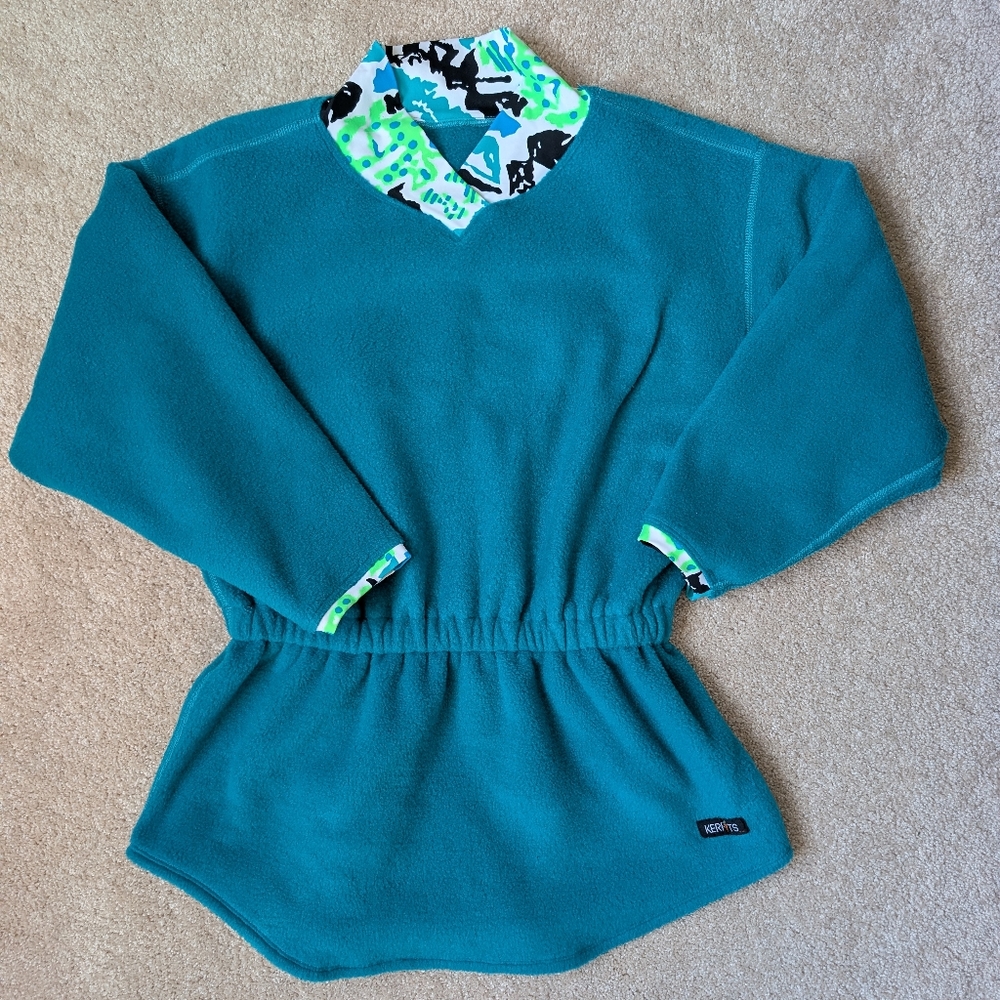 Vintage Kerrits Teal Green Fleece Lycra Equestrian Riding Sweater Top